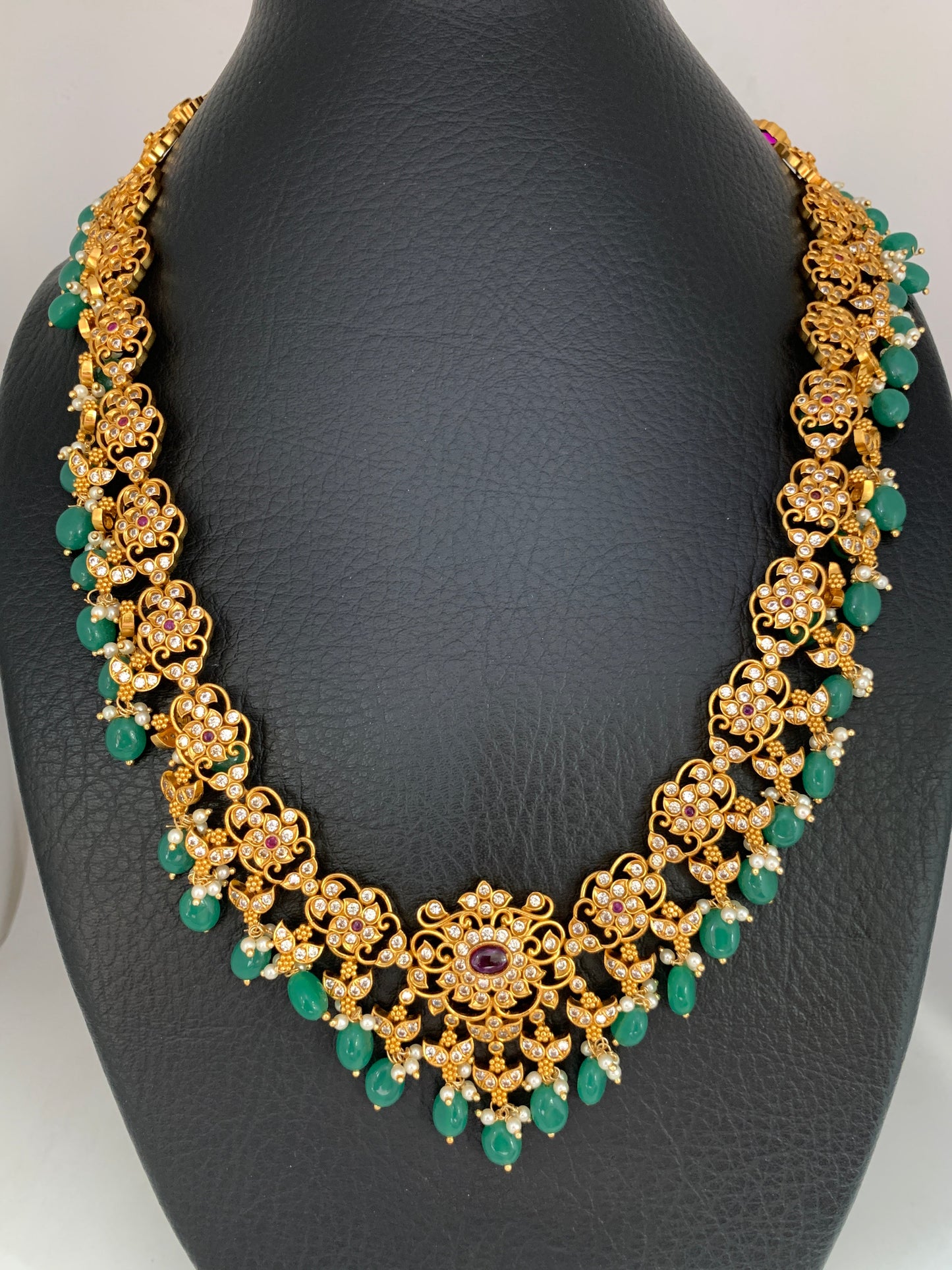 Red Stone Green beads Ethnic Necklace