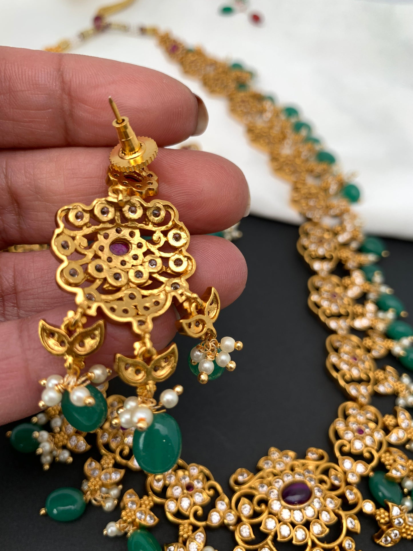 Red Stone Green beads Ethnic Necklace