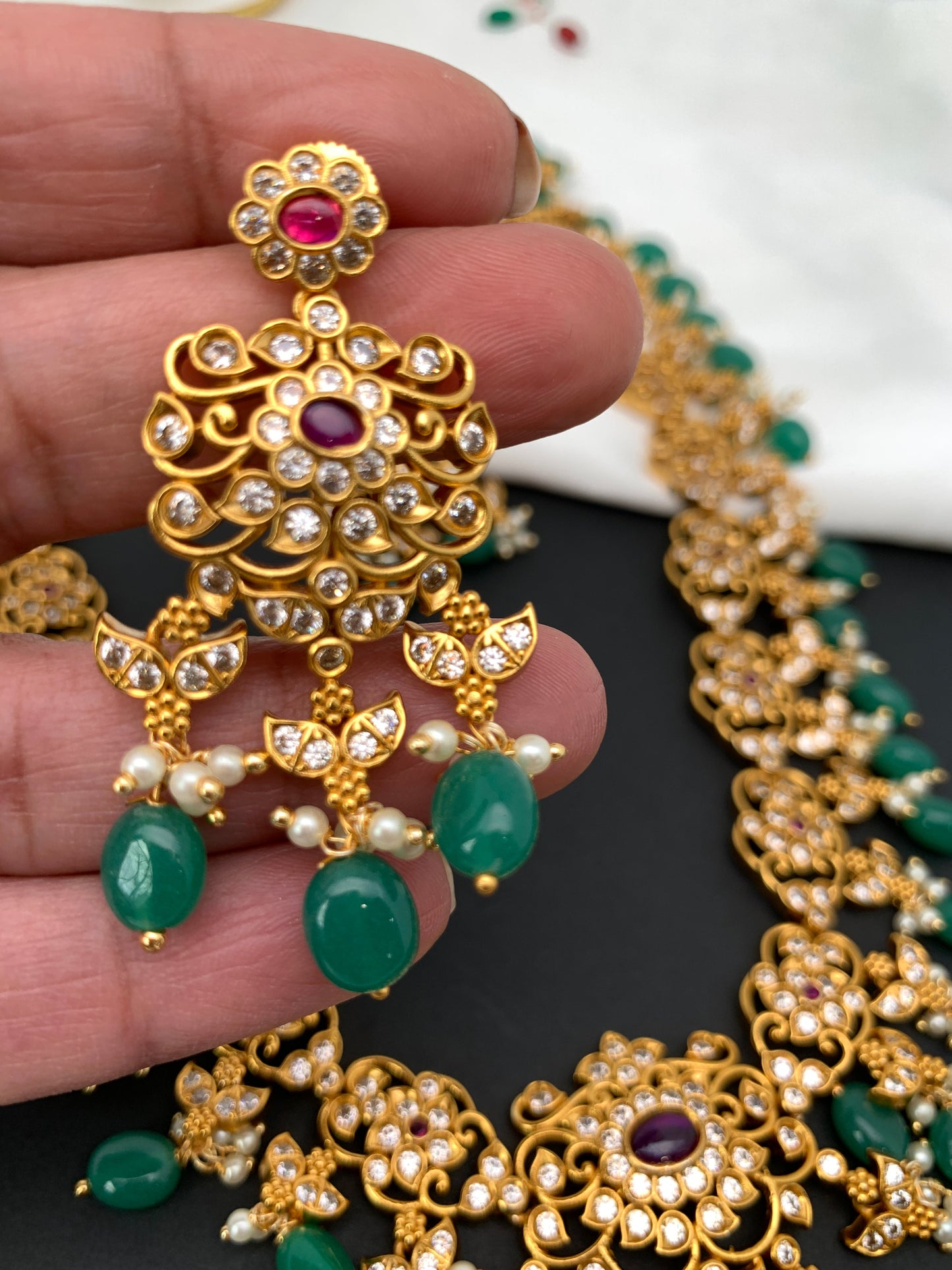 Red Stone Green beads Ethnic Necklace