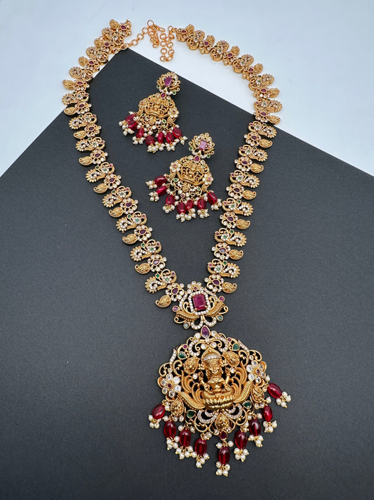 Goddess Lakshmi Mango Peacock Red beads Mala