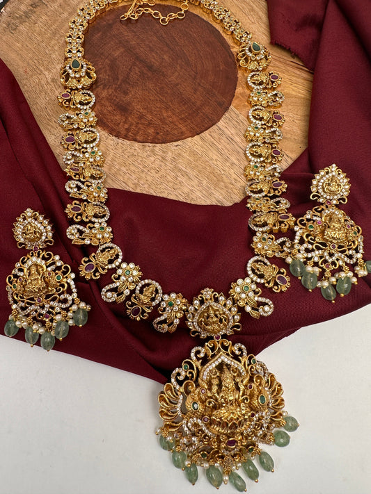 Goddess Lakshmi Green beads Pearls Necklace