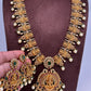 Goddess Lakshmi Links Green Stone CZ Matte Finish Necklace