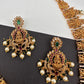 Goddess Lakshmi Links Green Stone CZ Matte Finish Necklace