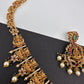 Goddess Lakshmi Links Green Stone CZ Matte Finish Necklace