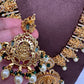 Goddess Lakshmi Links Green Stone CZ Matte Finish Necklace