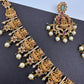 Goddess Lakshmi Links Green Stone CZ Matte Finish Necklace