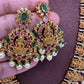 Goddess Lakshmi Links Green Stone CZ Matte Finish Necklace
