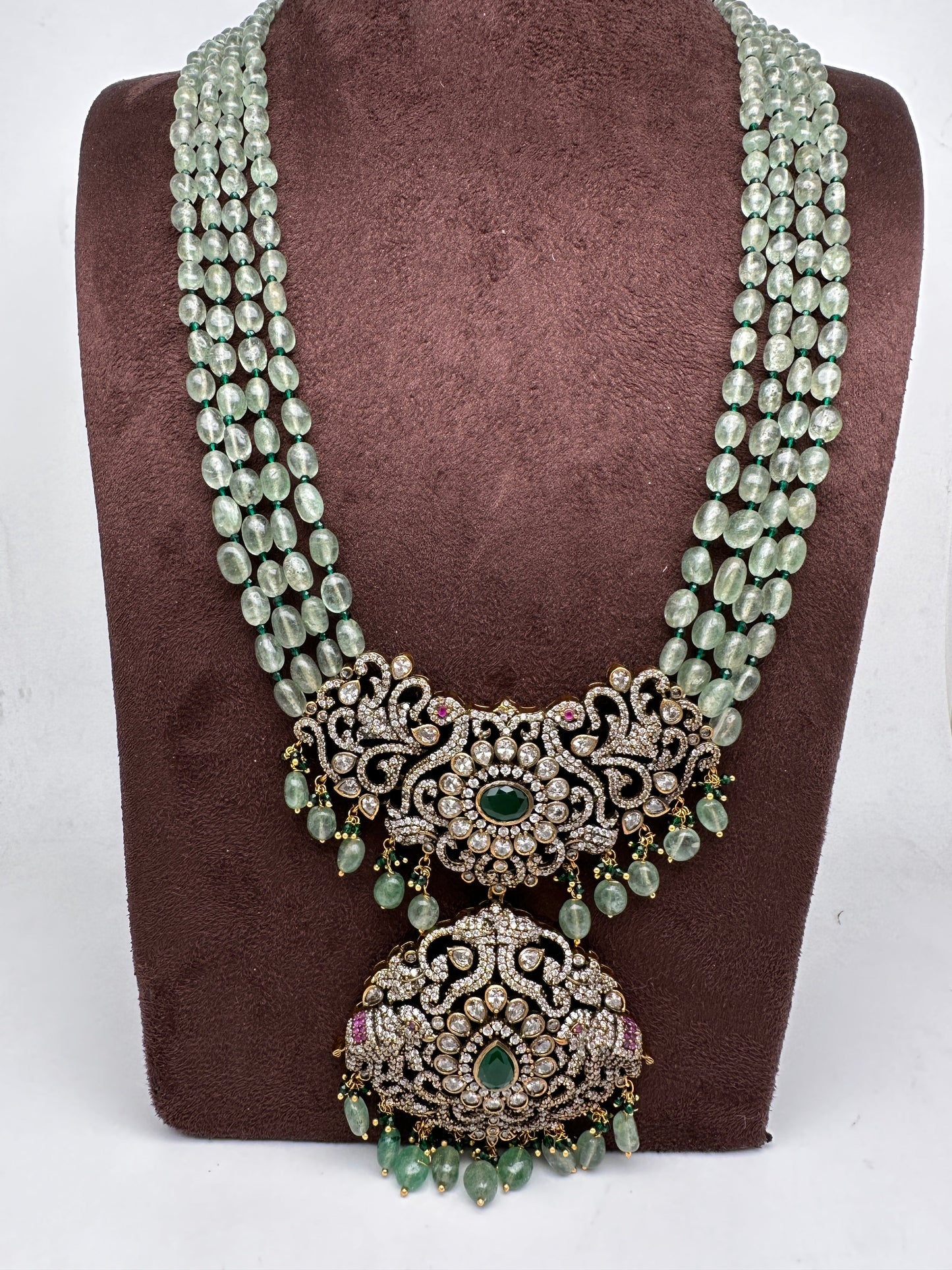 Polki Victorian Finish Real Emerald Beads Rani haar