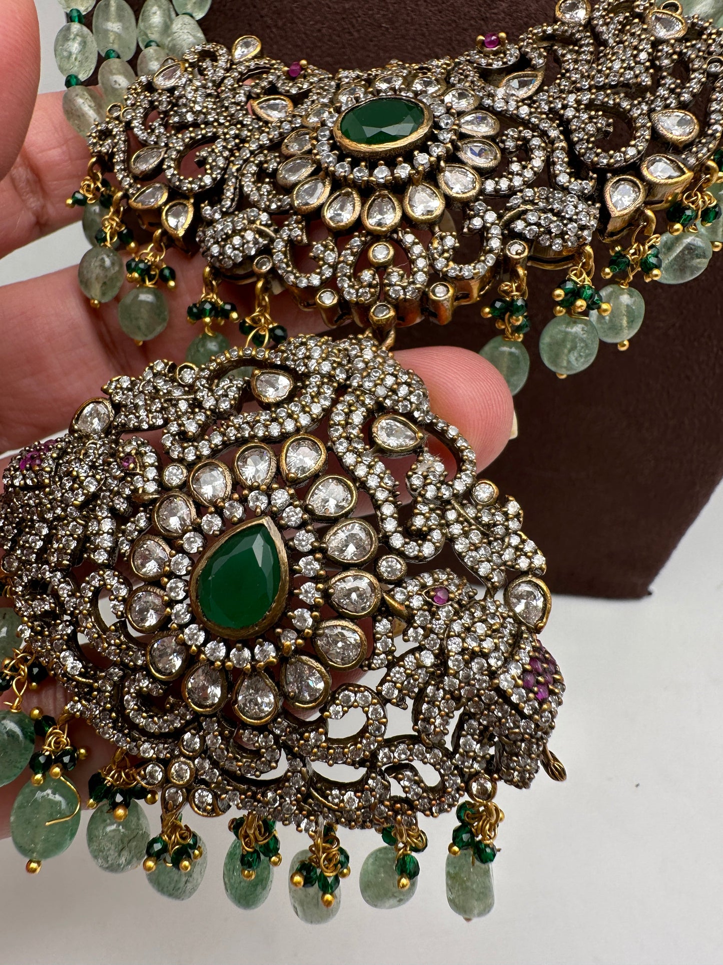 Polki Victorian Finish Real Emerald Beads Rani haar
