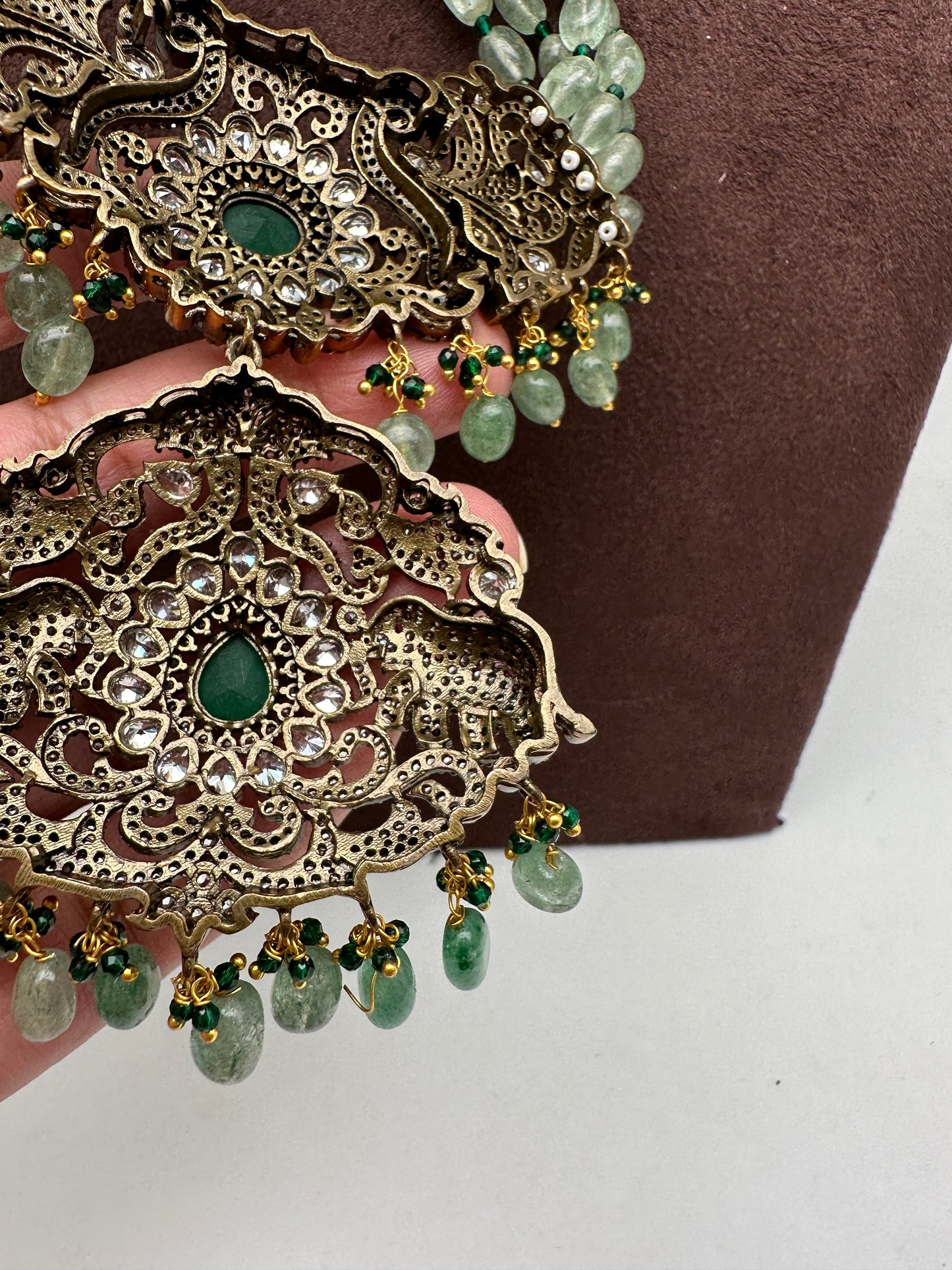 Polki Victorian Finish Real Emerald Beads Rani haar