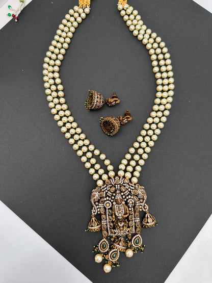 Goddess Lakshmi Balaji Antique Victorian Finish Rani Haar - Green