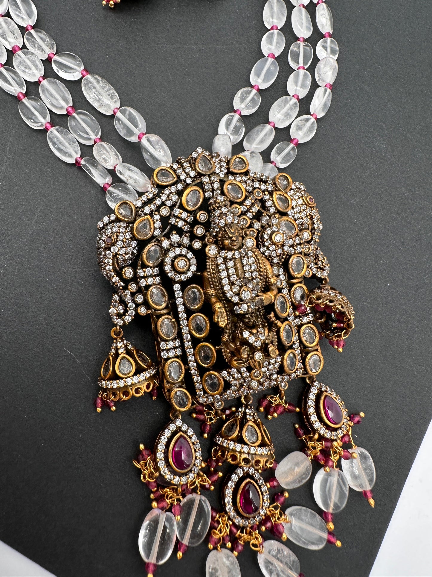 Goddess Lakshmi Balaji Antique Victorian Finish White Beads Rani haar