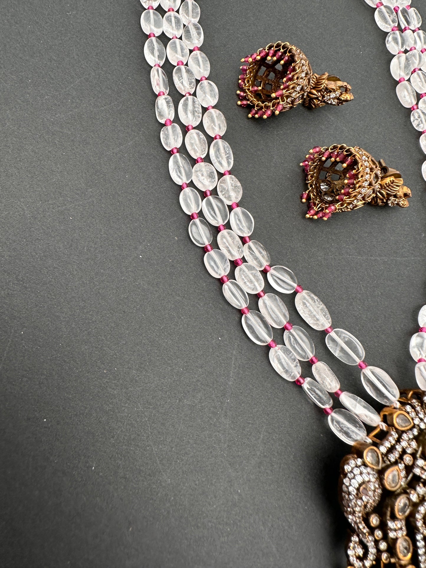 Goddess Lakshmi Balaji Antique Victorian Finish White Beads Rani haar