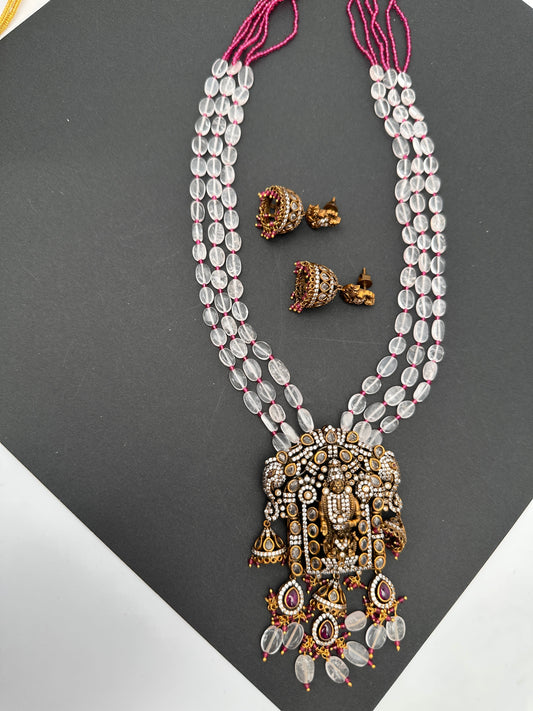 Goddess Lakshmi Balaji Antique Victorian Finish White Beads Rani haar