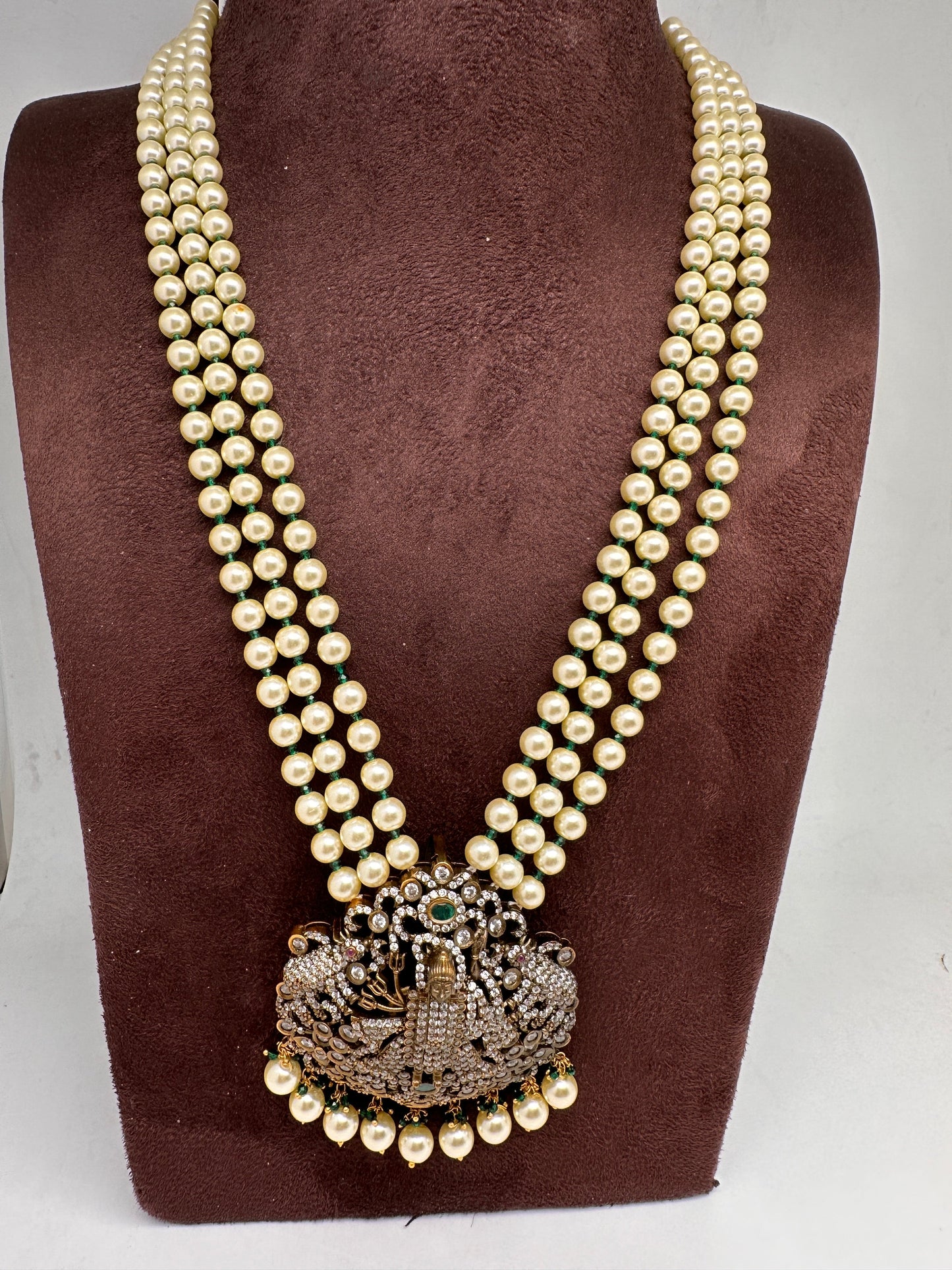 Lord Srinathji Krishna Antique Victorian Finish Rani Haar - Green