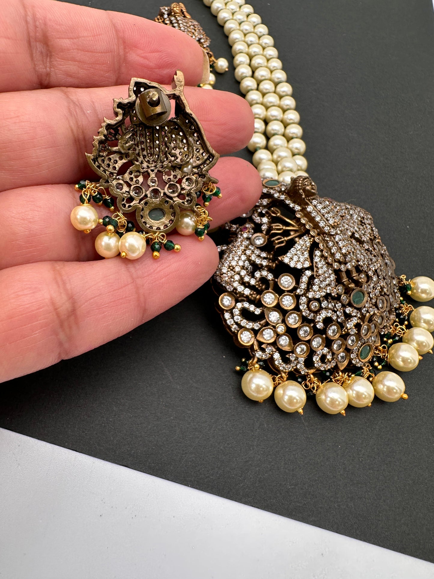 Lord Srinathji Krishna Antique Victorian Finish Rani Haar - Green