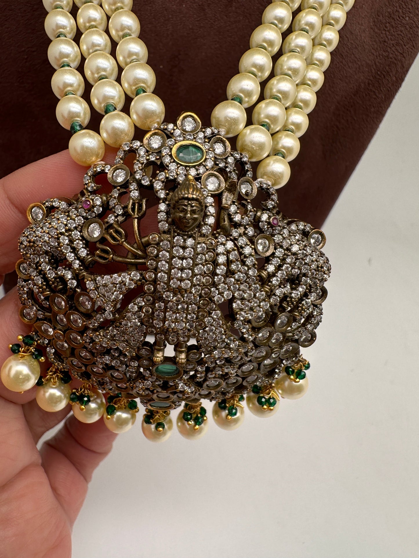 Lord Srinathji Krishna Antique Victorian Finish Rani Haar - Green