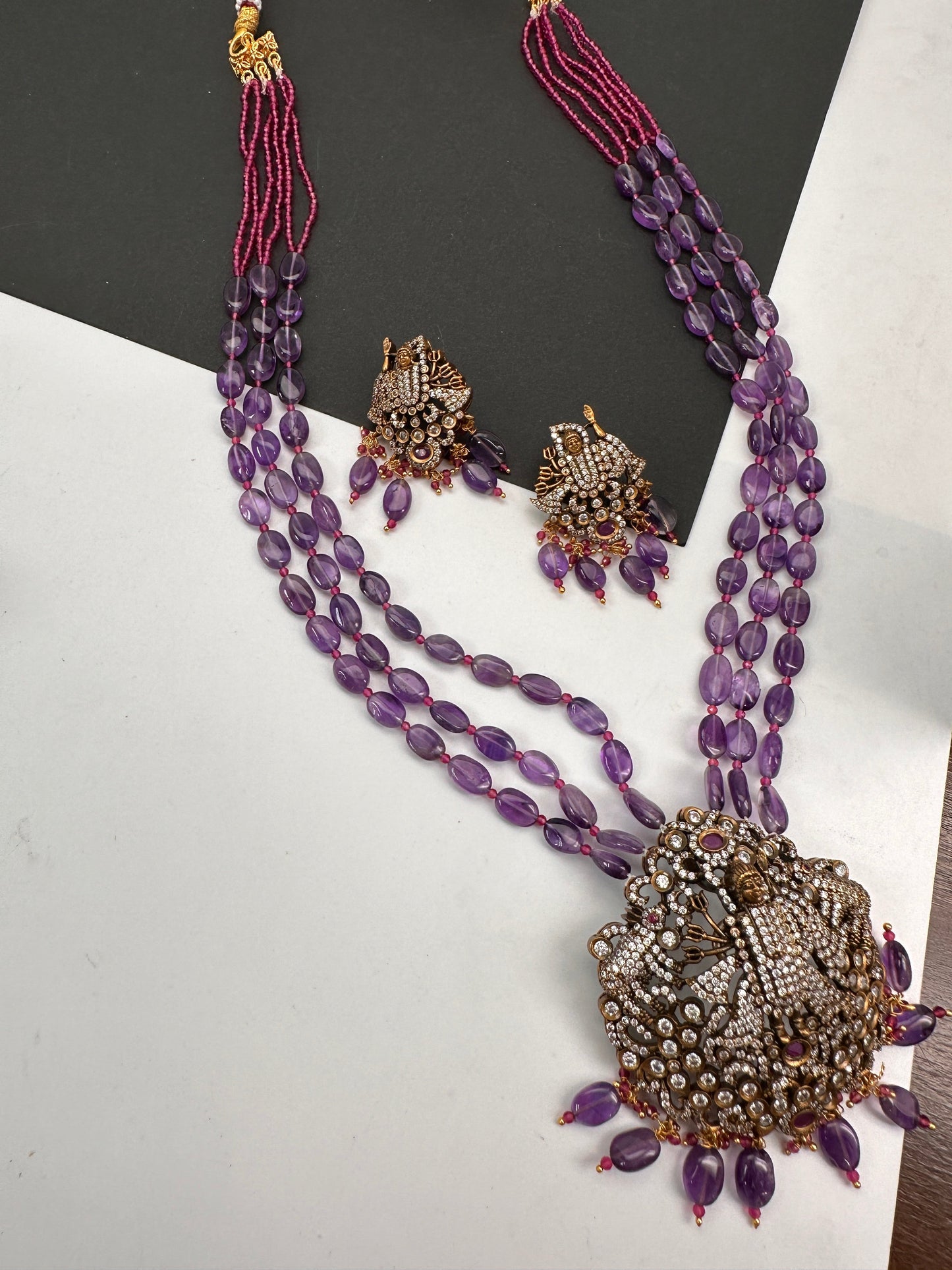 Lord Srinathji Krishna Antique Victorian Finish Purple Beads Rani haar