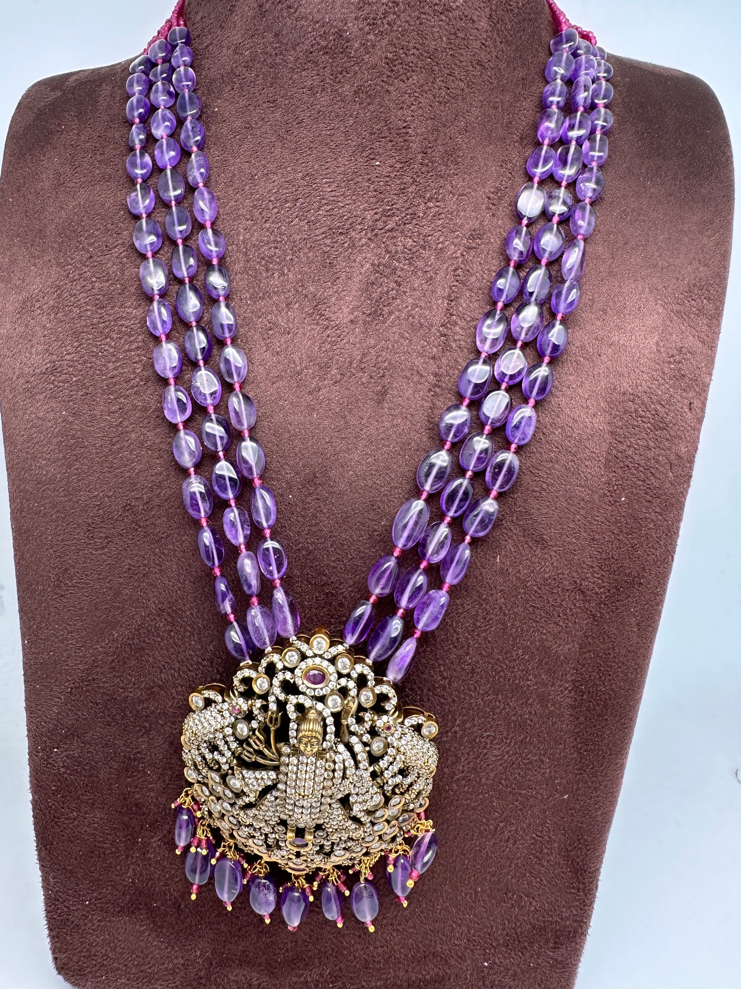 Lord Srinathji Krishna Antique Victorian Finish Purple Beads Rani haar