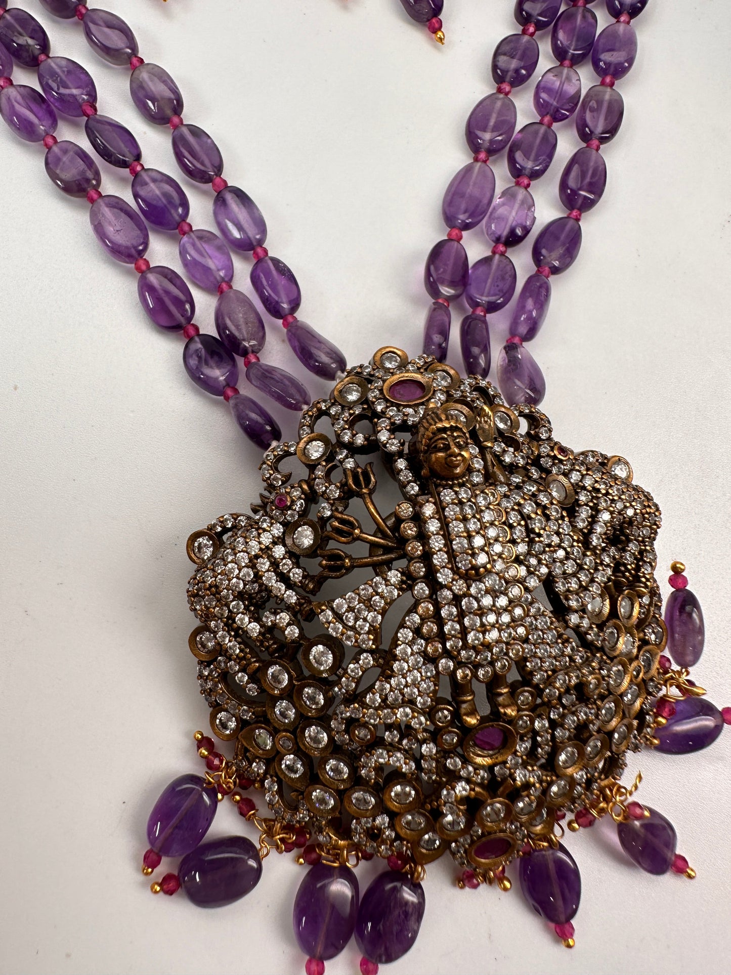 Lord Srinathji Krishna Antique Victorian Finish Purple Beads Rani haar