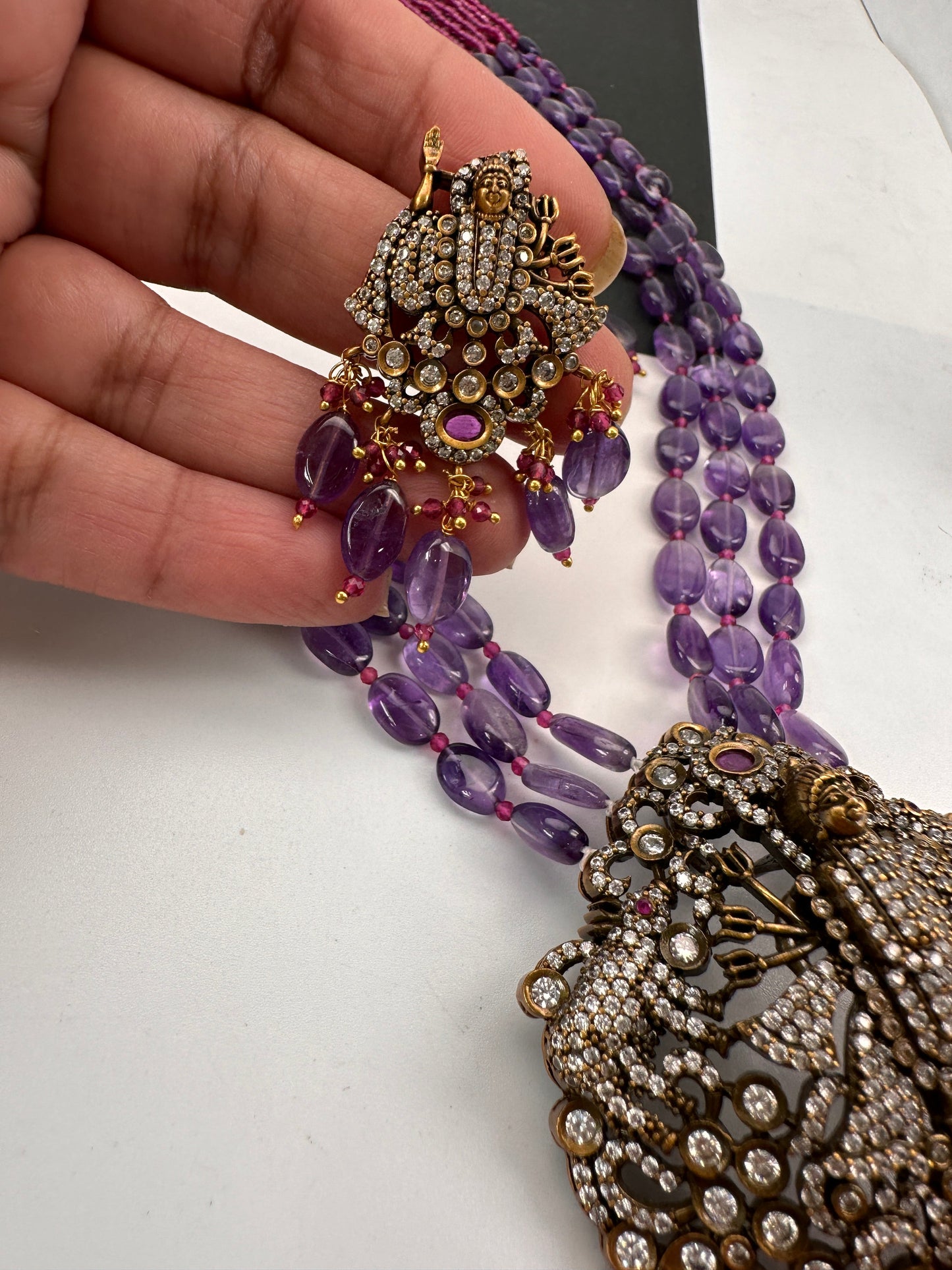 Lord Srinathji Krishna Antique Victorian Finish Purple Beads Rani haar