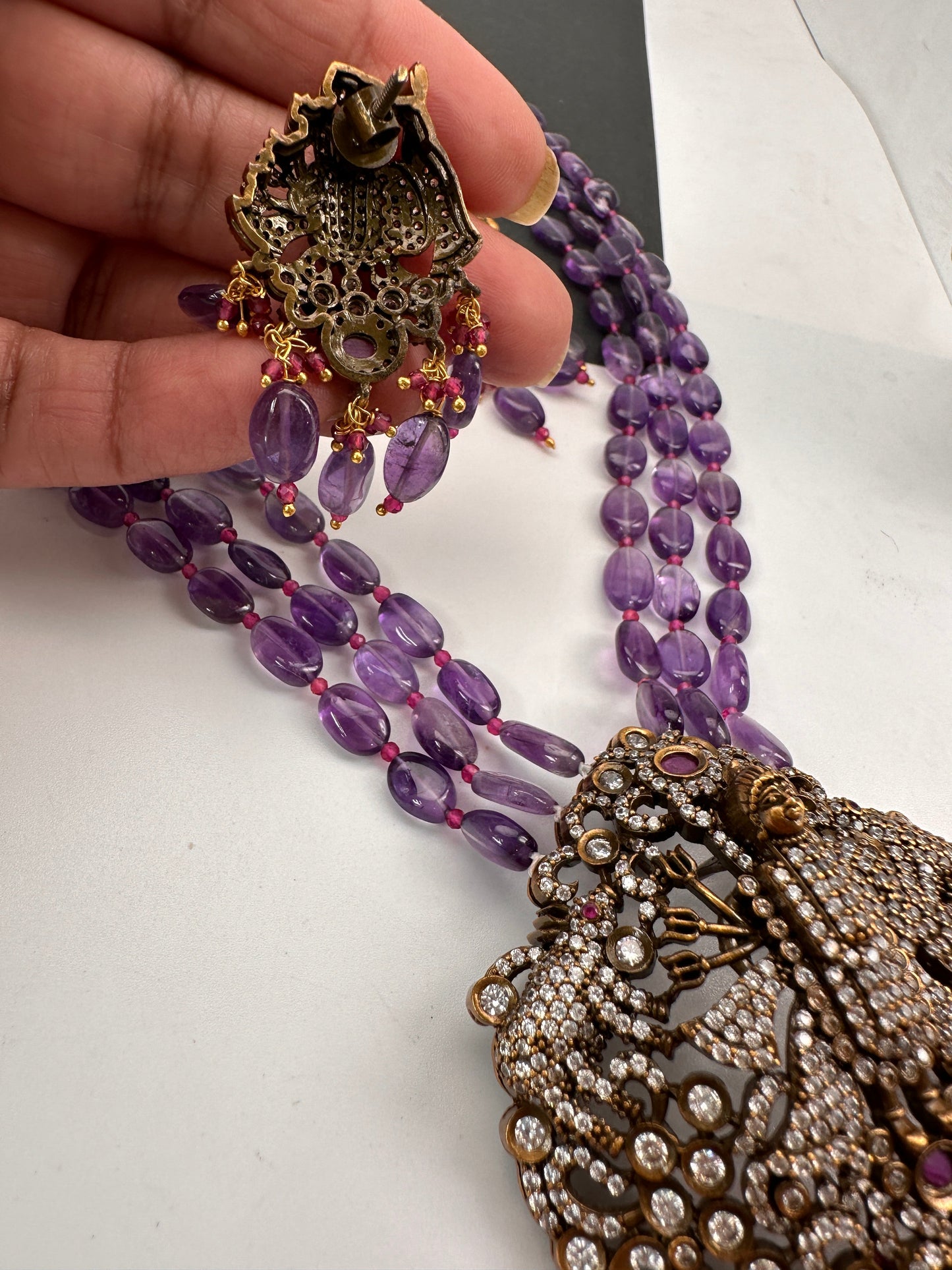 Lord Srinathji Krishna Antique Victorian Finish Purple Beads Rani haar