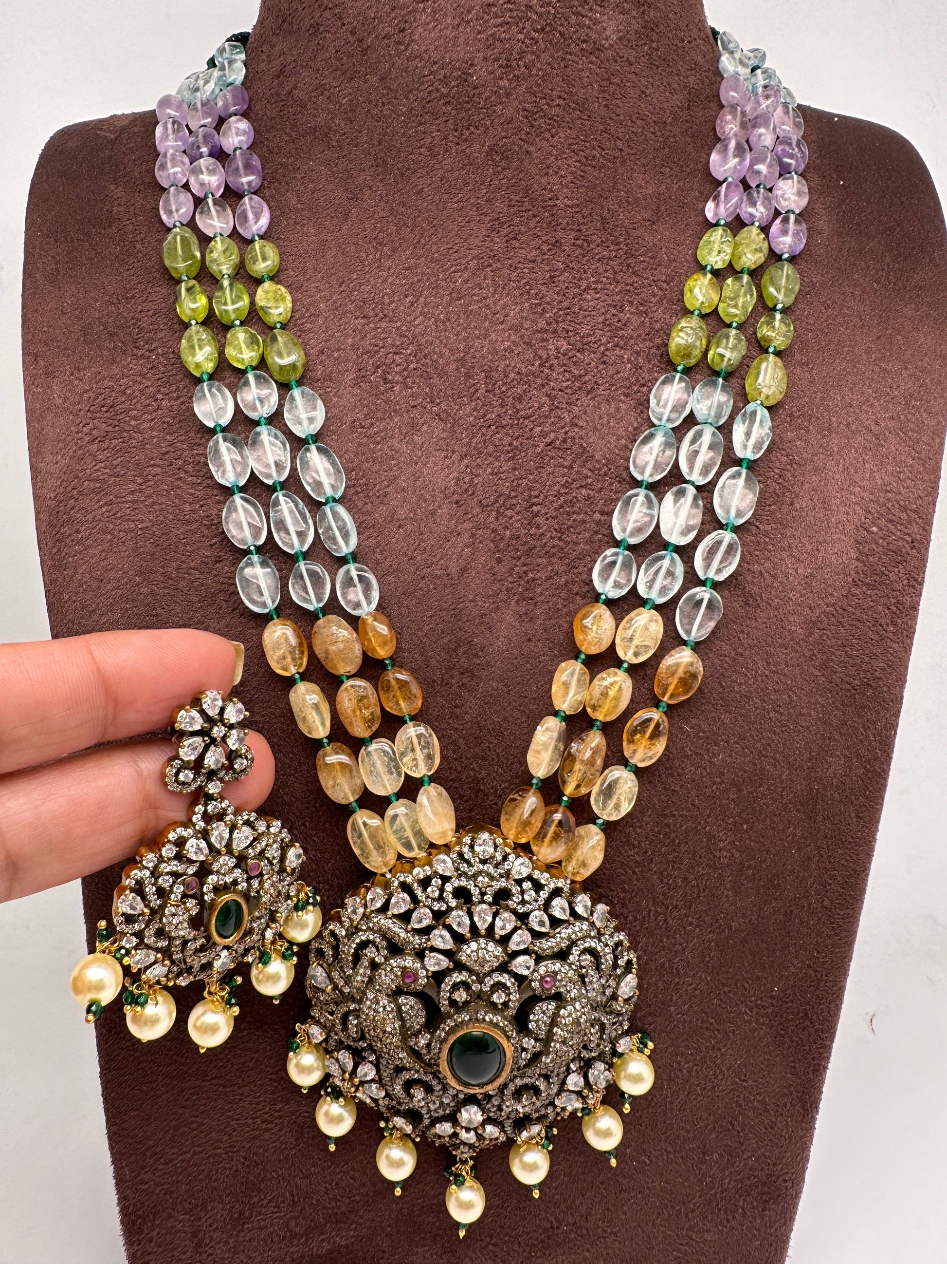 Polki Antique Victorian Finish Beads Rani haar - Green