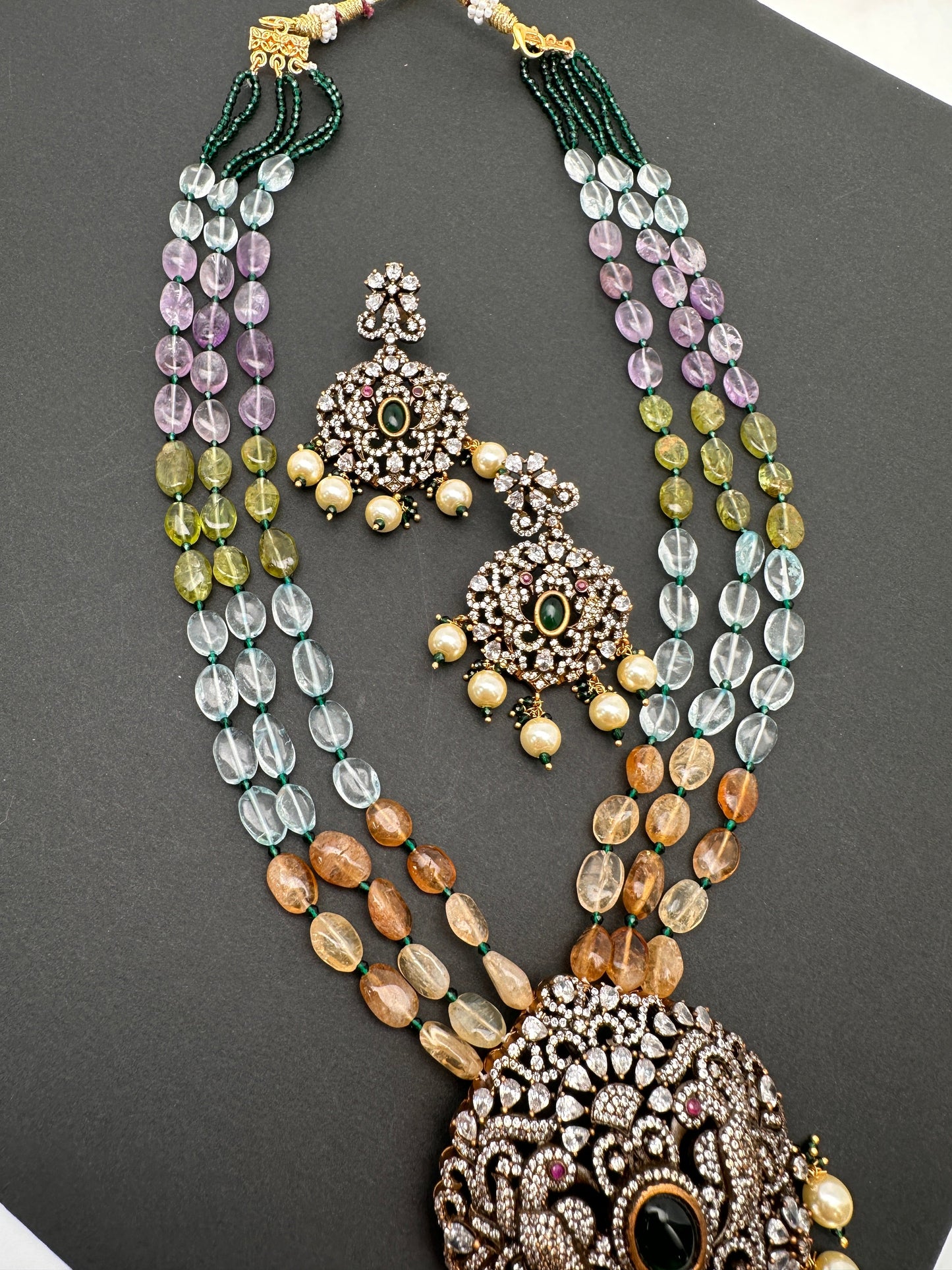 Polki Antique Victorian Finish Beads Rani haar - Green