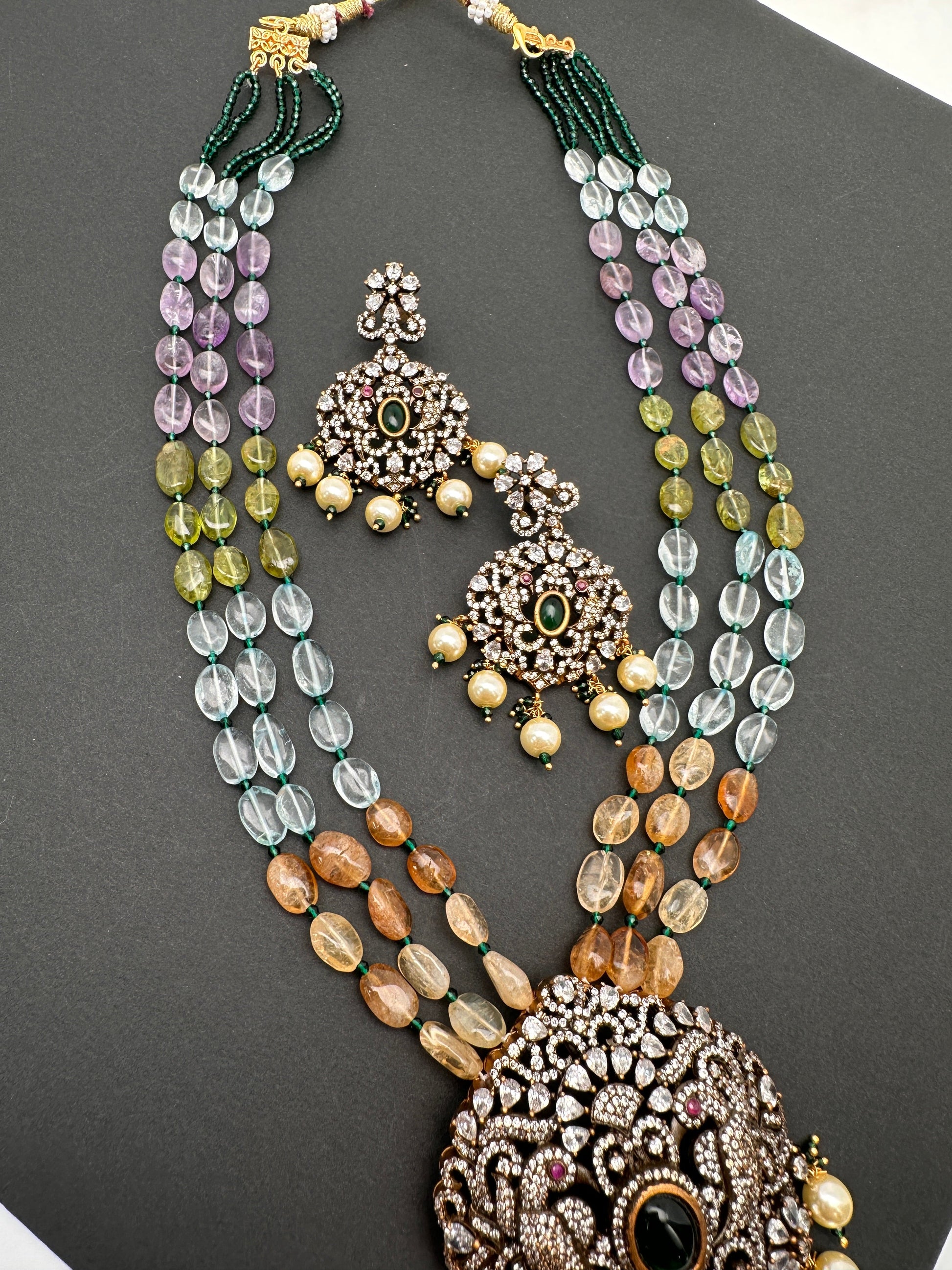Polki Antique Victorian Finish Beads Rani haar - Green