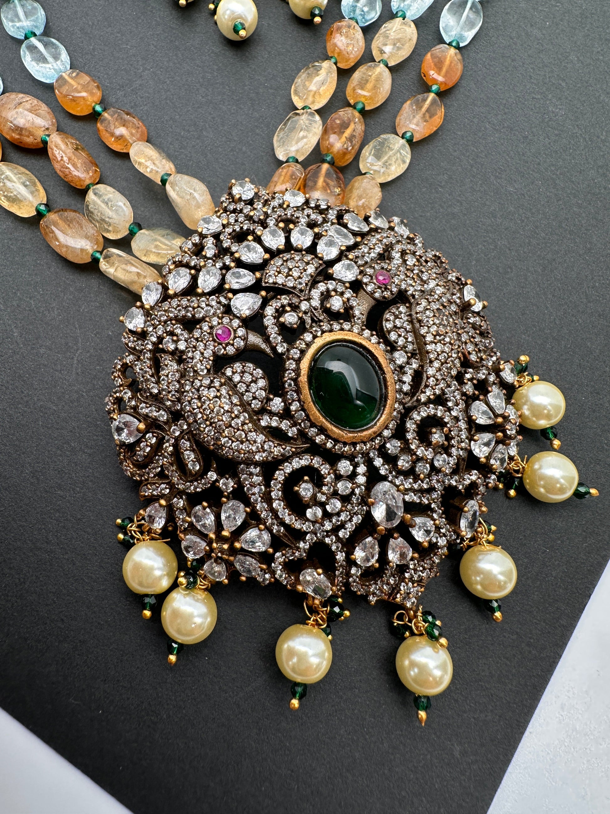 Polki Antique Victorian Finish Beads Rani haar - Green