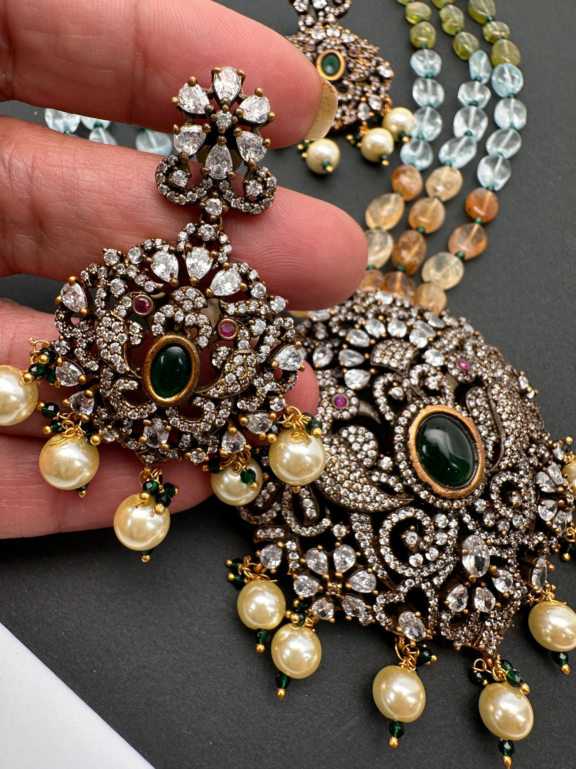 Polki Antique Victorian Finish Beads Rani haar - Green