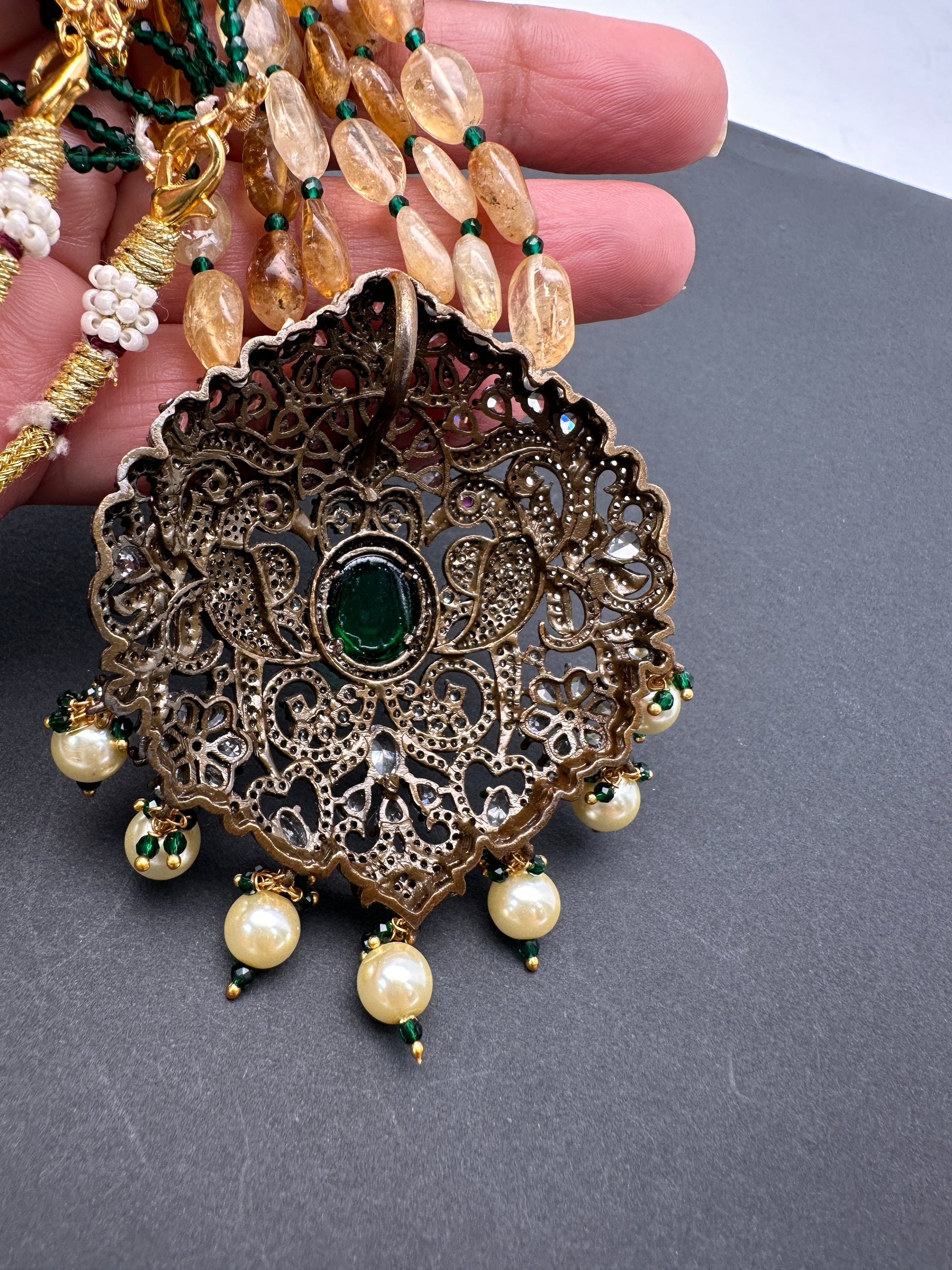 Polki Antique Victorian Finish Beads Rani haar - Green