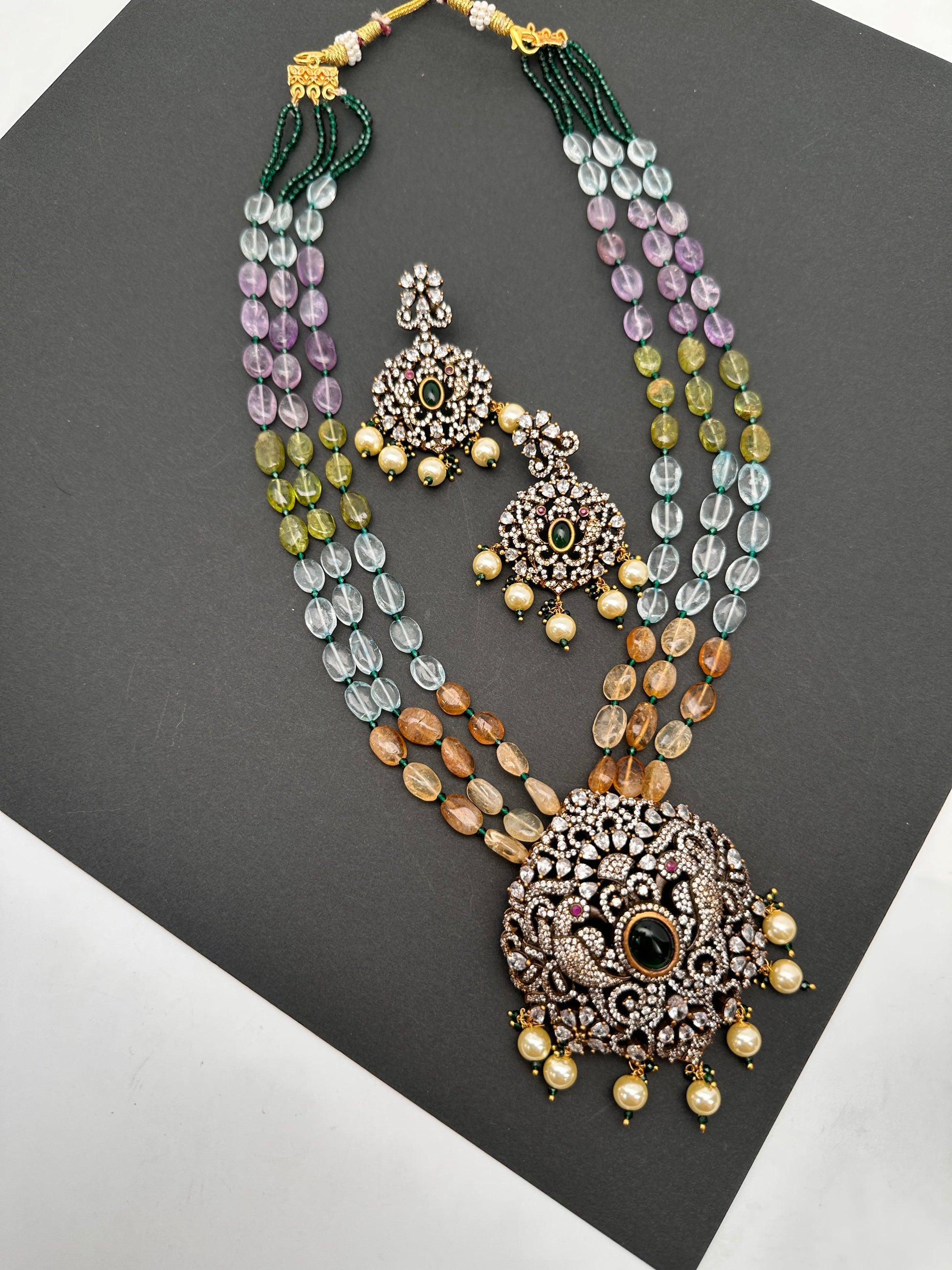 Polki Antique Victorian Finish Beads Rani haar - Green