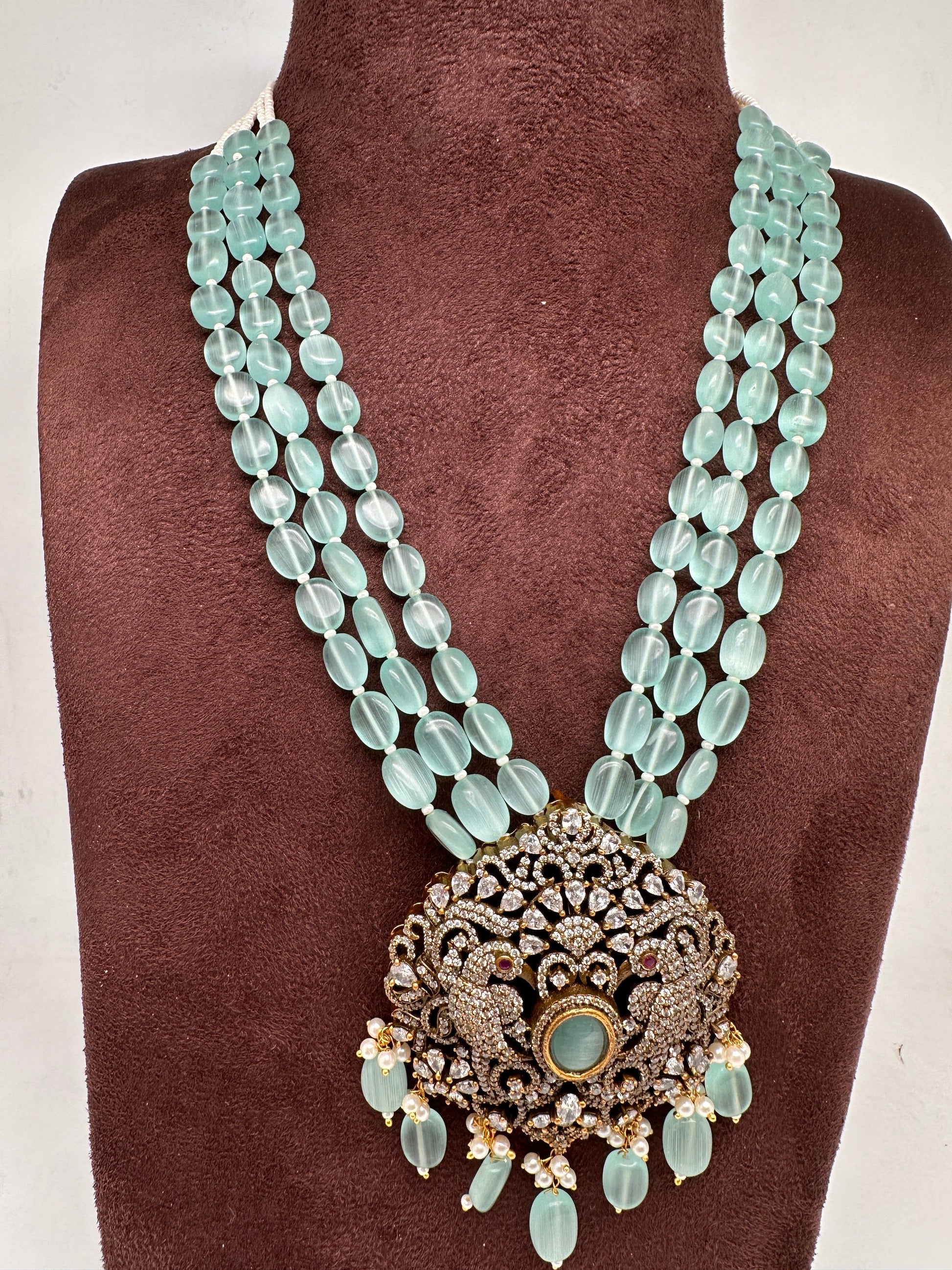 Polki Antique Victorian Finish Beads Rani haar - LightGreen