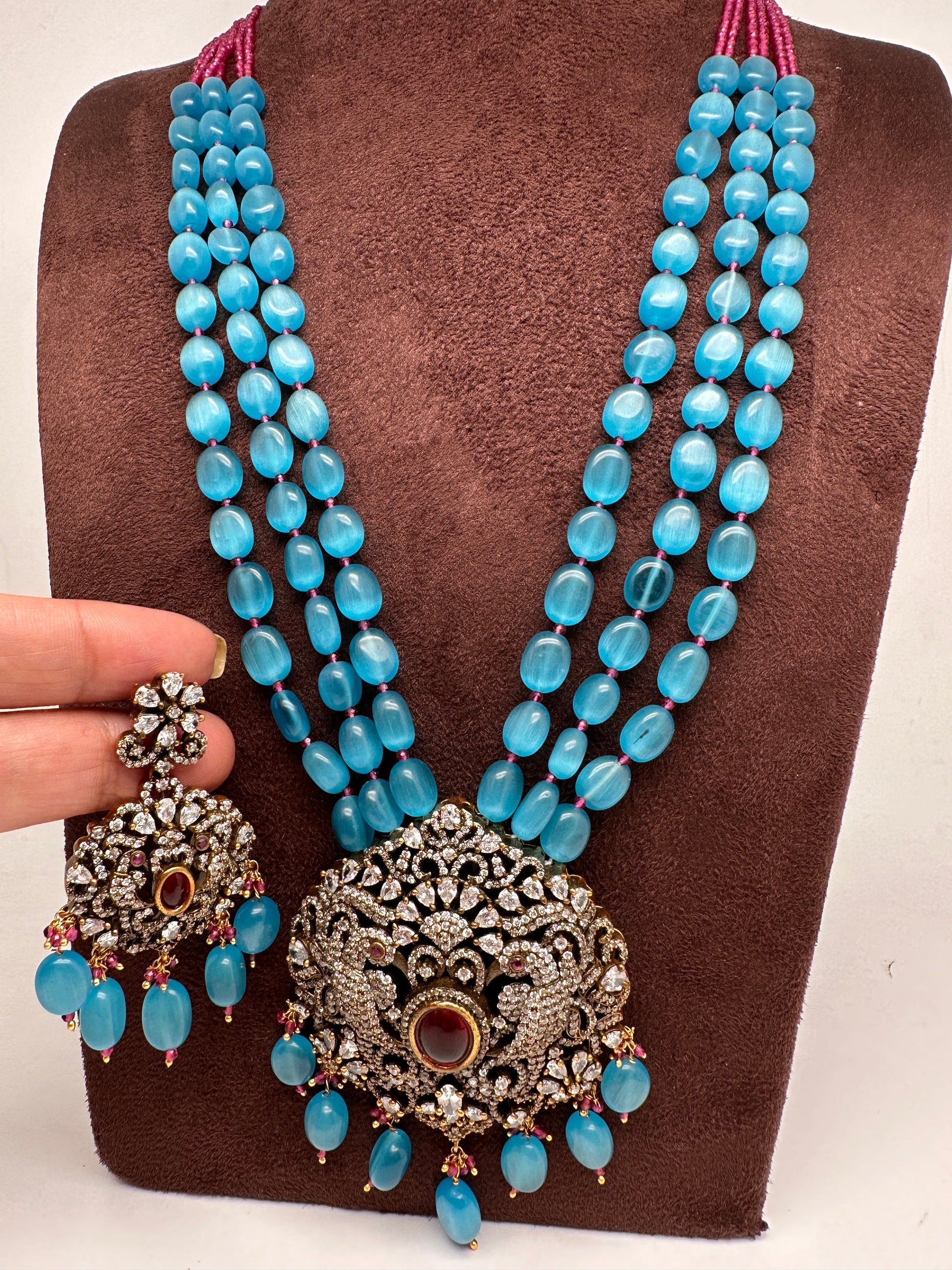 Polki Antique Victorian Finish Beads Rani haar - Red