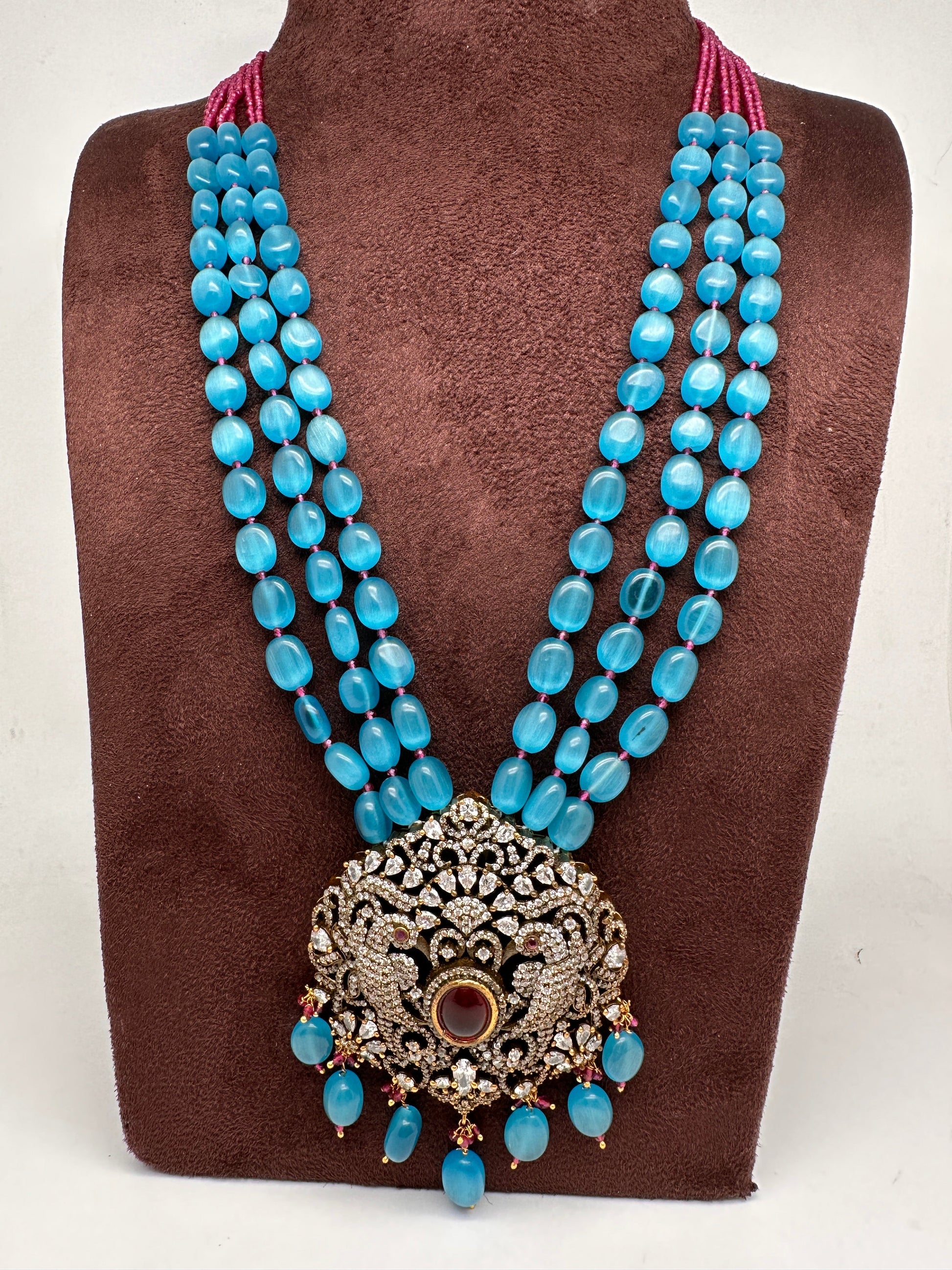 Polki Antique Victorian Finish Beads Rani haar - Red