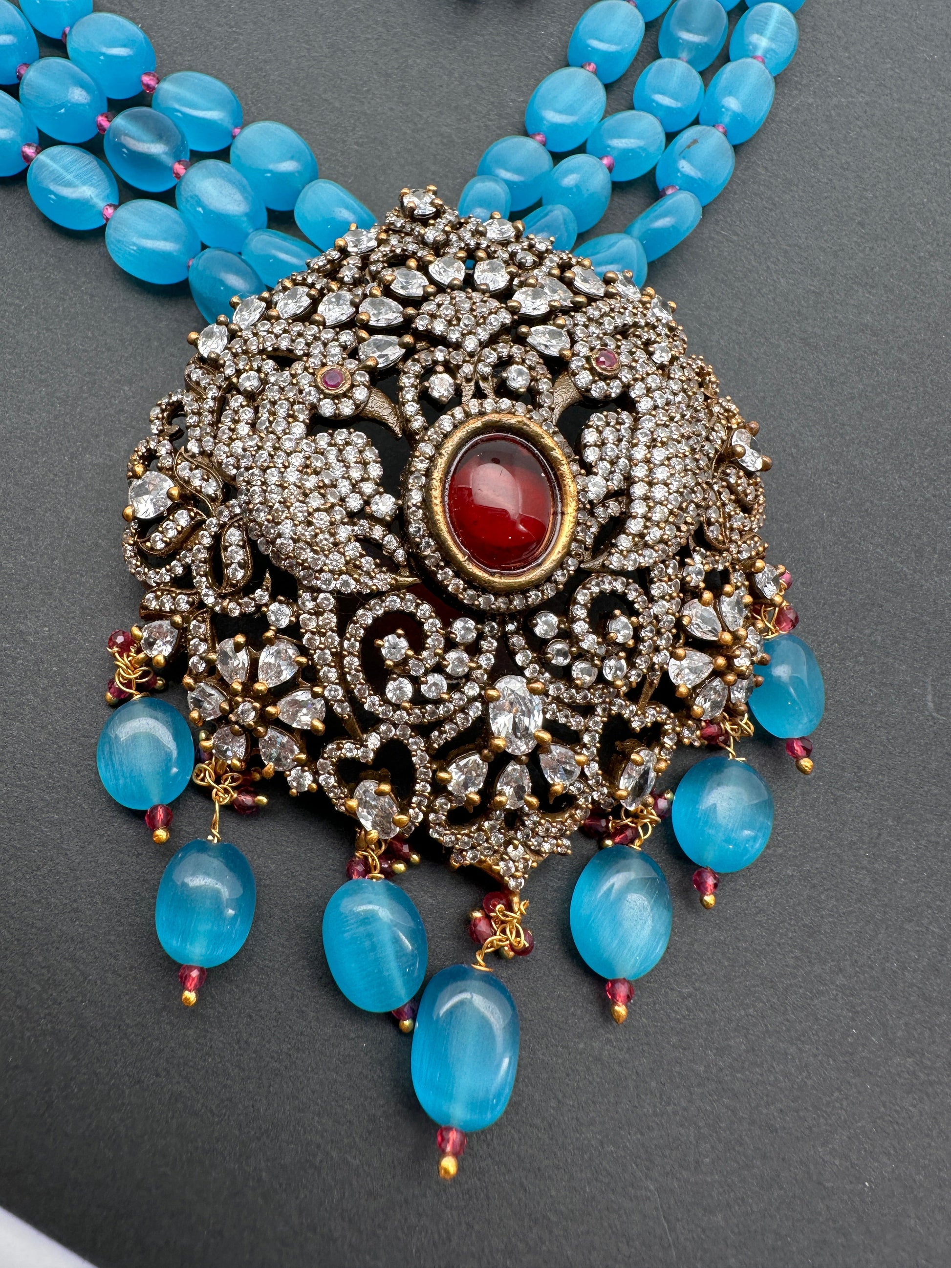 Polki Antique Victorian Finish Beads Rani haar - Red
