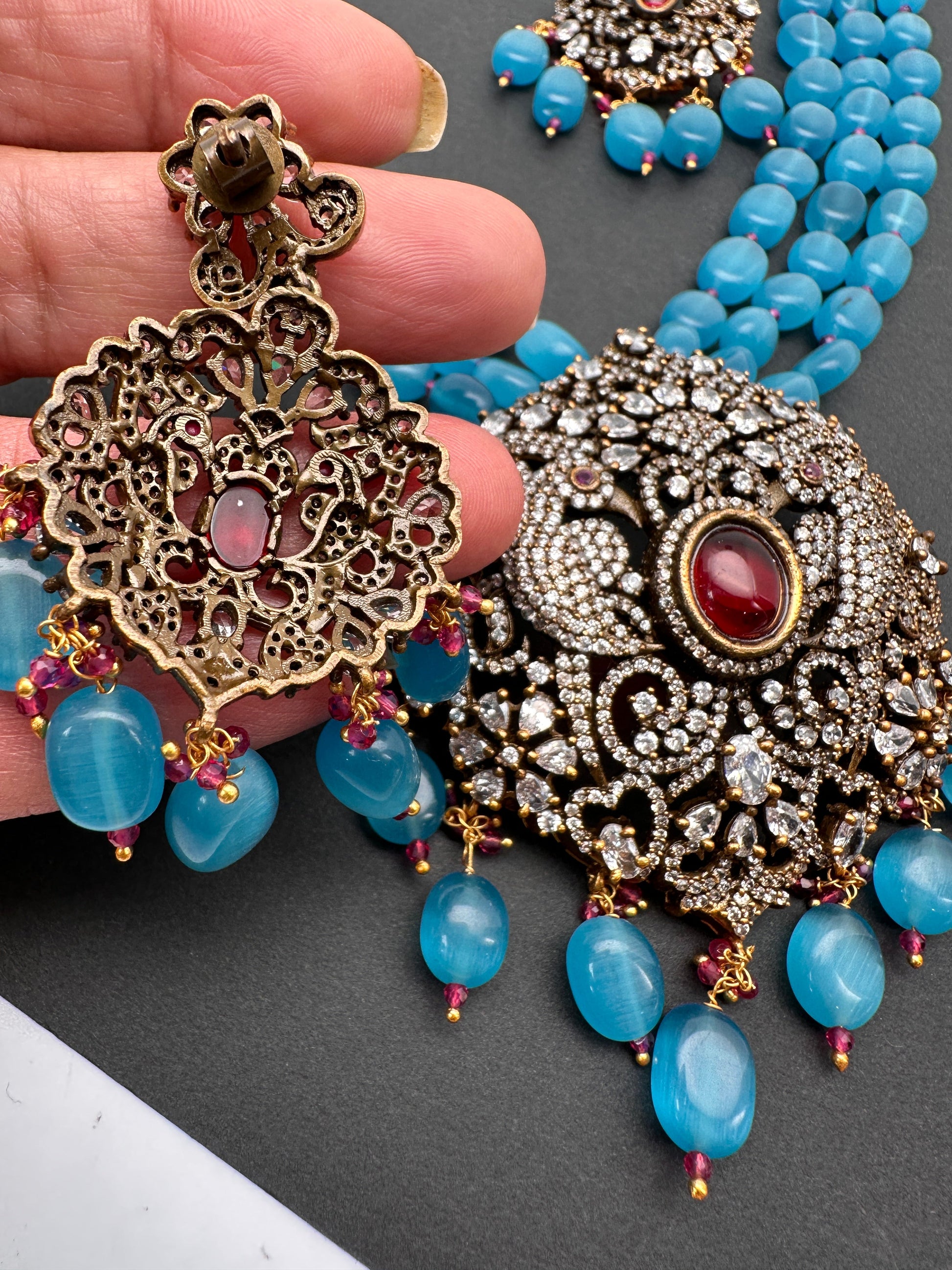 Polki Antique Victorian Finish Beads Rani haar - Red