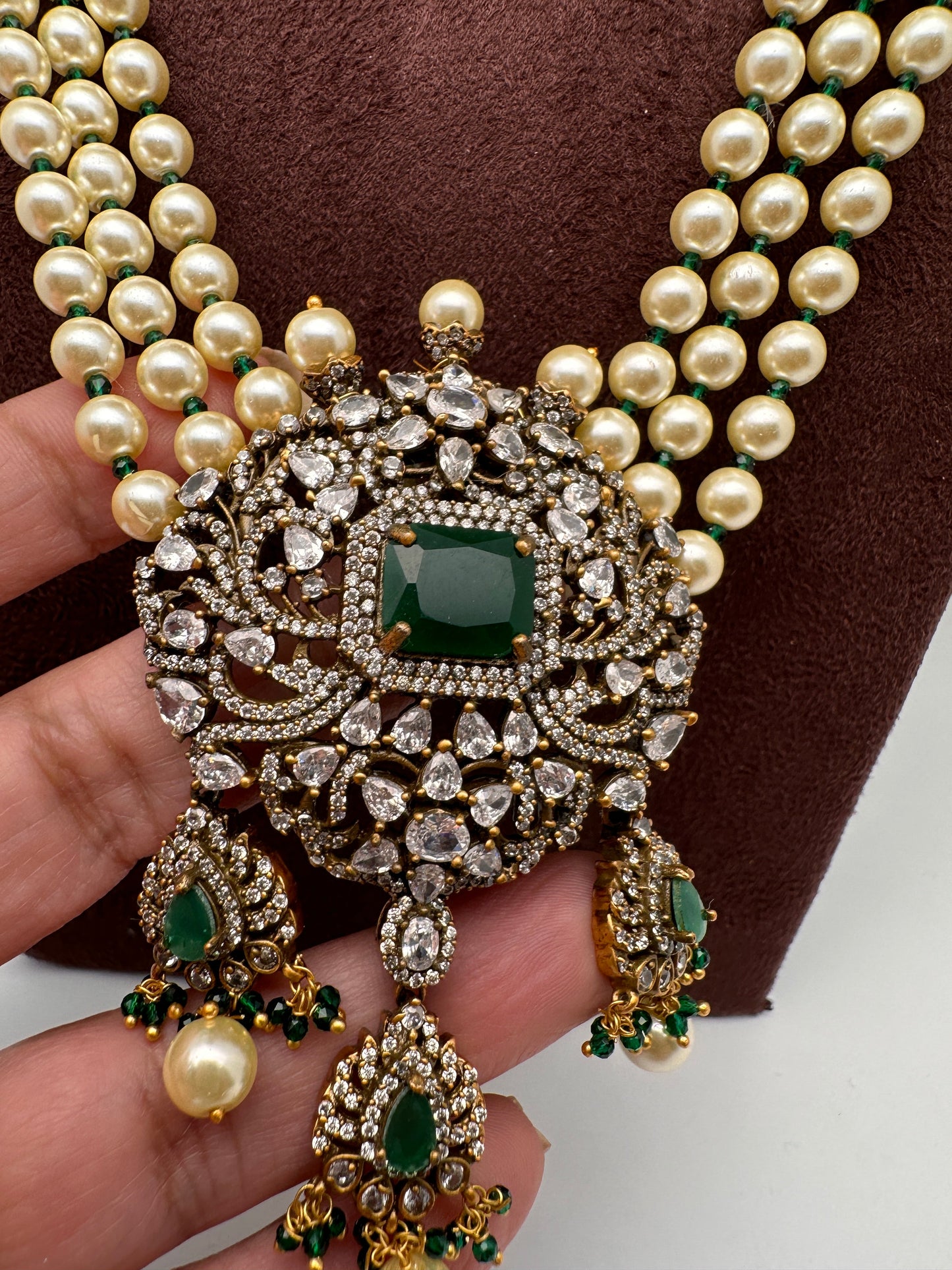 Polki Antique Victorian Finish Rani Haar - Green