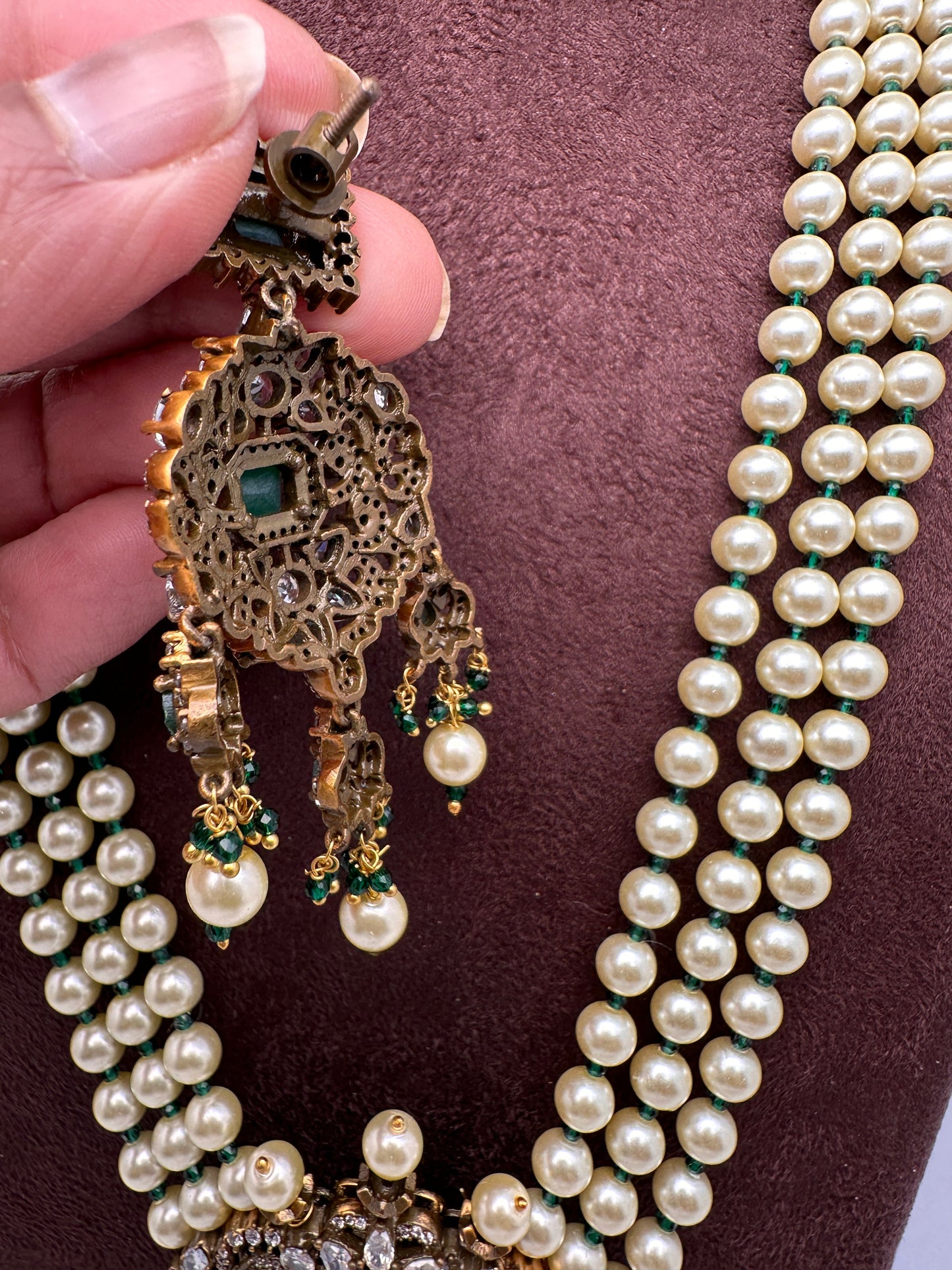 Polki Antique Victorian Finish Rani Haar - Green