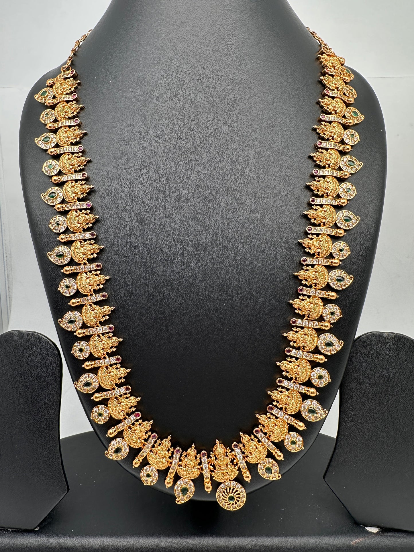 Goddess Lakshmi AD Red Green Stone Necklace