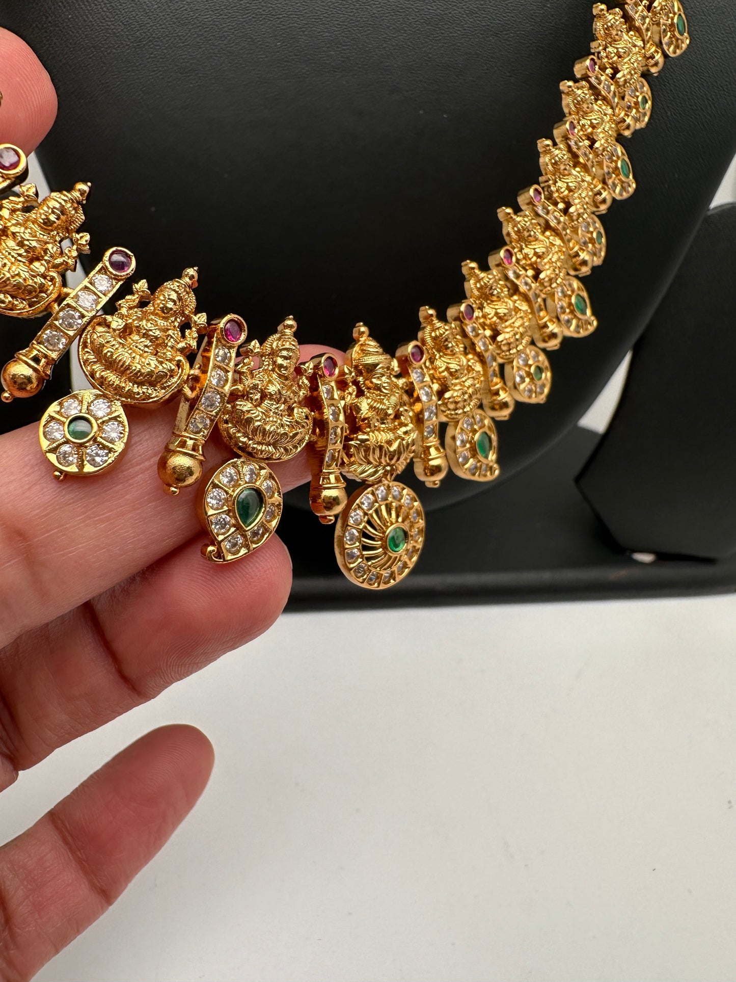 Goddess Lakshmi AD Red Green Stone Necklace