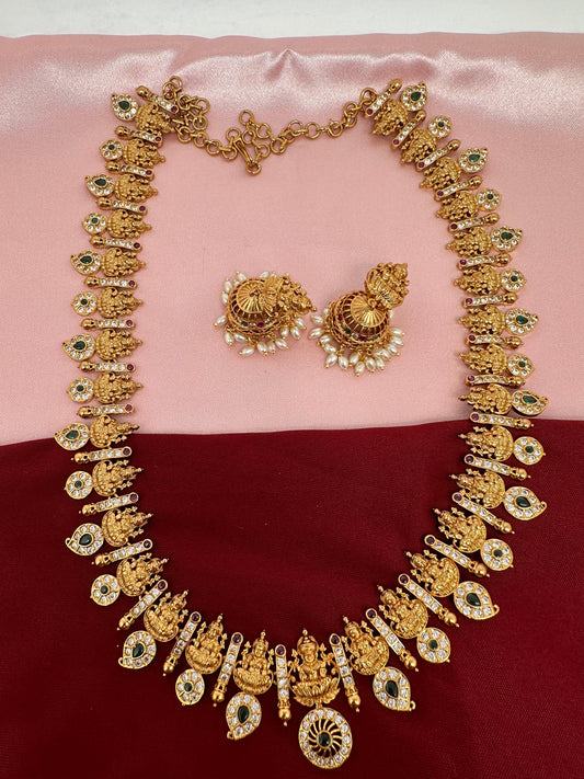Goddess Lakshmi AD Red Green Stone Necklace