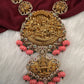 Lord Vishnu Goddess Lakshmi CZ Pink Pumpkin beads Necklace