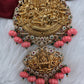 Lord Vishnu Goddess Lakshmi CZ Pink Pumpkin beads Necklace