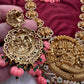 Lord Vishnu Goddess Lakshmi CZ Pink Pumpkin beads Necklace