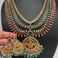 Goddess Lakshmi CZ Red Green Stone Multi Layer Emerald Green beads Necklace