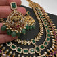 Goddess Lakshmi CZ Red Green Stone Multi Layer Emerald Green beads Necklace