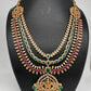 Goddess Lakshmi CZ Red Green Stone Multi Layer Emerald Green beads Necklace