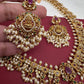 Goddess Lakshmi CZ Red Green Stone Guttapusalu Necklace